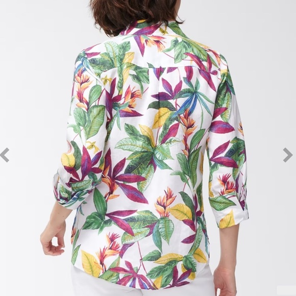 Chico’s No Iron Linen 3/4 Sleeve Floral Tropical Shirt Size 16 - Picture 3 of 15